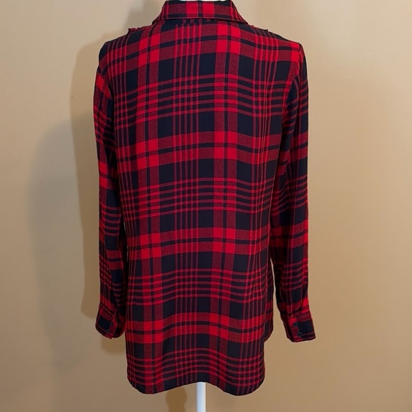 CAbi #3335 Lodge Ruffle Red Black Plaid Button-Down Shirt Medium - Picture 4 of 6